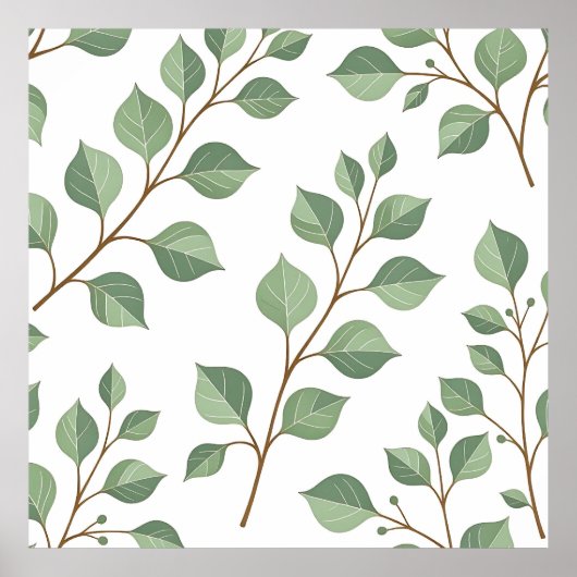 Sage Green Leafy Branches Botanical Watercolor Poster (Voorkant)