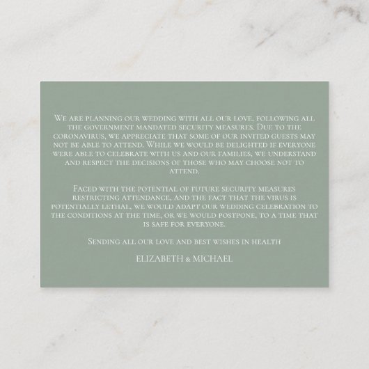 Sage Green Leafy Crest Monogram Coronavirus Detail Informatiekaartje (Achterkant)