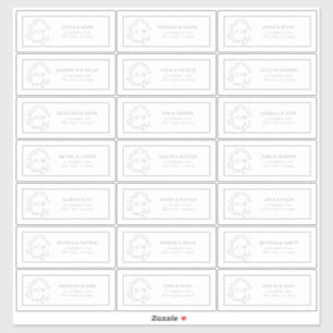 Sage Green Leafy Crest Monogram Guest Address Sticker