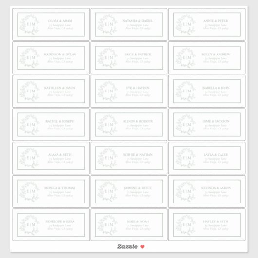 Sage Green Leafy Crest Monogram Guest Address Sticker (Vel)
