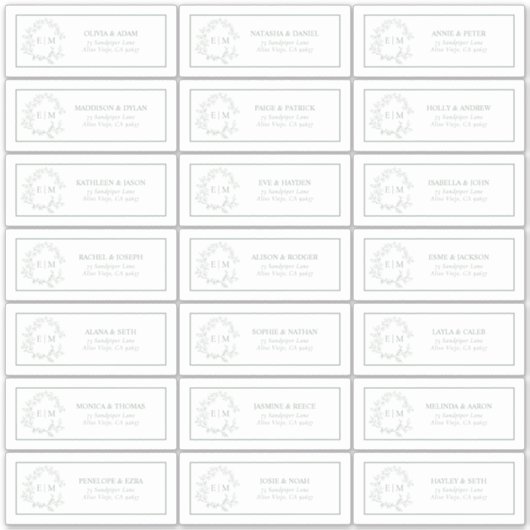 Sage Green Leafy Crest Monogram Guest Address Sticker (Voorkant)