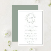 Sage Green Leafy Crest Monogram repetitie diner Kaart