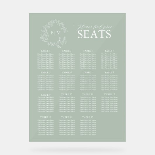 Sage Green Leafy Crest Monogram Weddenschap Acryl Bord (Voorkant)