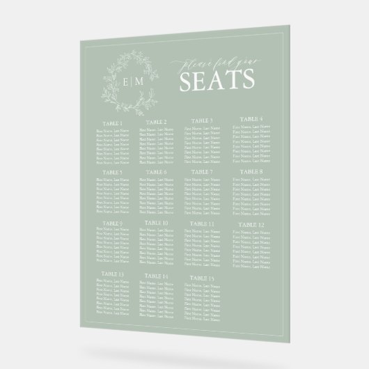 Sage Green Leafy Crest Monogram Weddenschap Acryl Bord (Hoek)