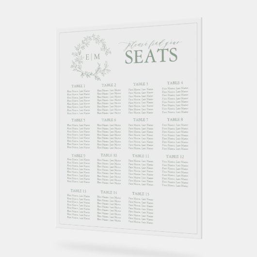 Sage Green Leafy Crest Monogram Weddenschap Acryl Bord (Hoek)