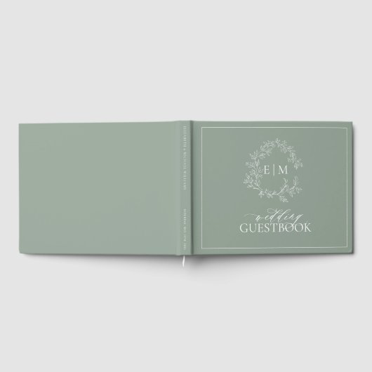 Sage Green Leafy Crest Monogram Weddenschap Boek (Volledig)