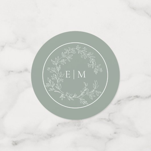 Sage Green Leafy Crest Monogram Weddenschap Confetti (Kleine voorkant)