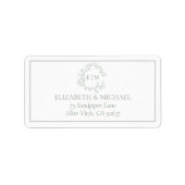 Sage Green Leafy Crest Monogram Weddenschap Etiket (Voorkant)