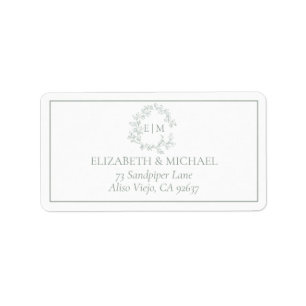 Sage Green Leafy Crest Monogram Weddenschap Etiket
