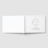 Sage Green Leafy Crest Monogram Weddenschap Gastenboek (Volledig)