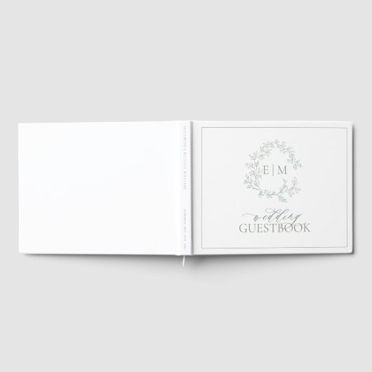 Sage Green Leafy Crest Monogram Weddenschap Gastenboek (Volledig)