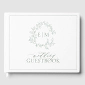 Sage Green Leafy Crest Monogram Weddenschap Gastenboek (Voorkant)