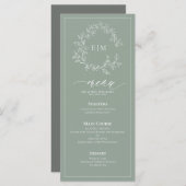 Sage Green Leafy Crest Monogram Weddenschap Menu (Voorkant / Achterkant)