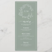 Sage Green Leafy Crest Monogram Weddenschap Menu (Voorkant)