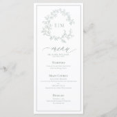 Sage Green Leafy Crest Monogram Weddenschap Menu (Voorkant)