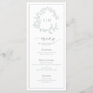 Sage Green Leafy Crest Monogram Weddenschap Menu