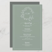 Sage Green Leafy Crest Monogram Weddenschap Menu (Voorkant / Achterkant)