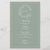 Sage Green Leafy Crest Monogram Weddenschap Menu (Voorkant)