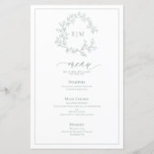 Sage Green Leafy Crest Monogram Weddenschap Menu (Voorkant)