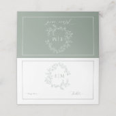 Sage Green Leafy Crest Monogram Weddenschap Plaatskaartje (Buitenkant ongevouwen)