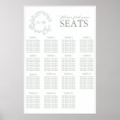 Sage Green Leafy Crest Monogram Weddenschap Poster (Voorkant)