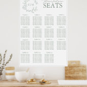 Sage Green Leafy Crest Monogram Weddenschap Poster (Keuken)