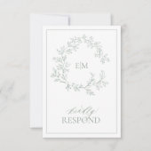Sage Green Leafy Crest Monogram Weddenschap RSVP-k RSVP Kaartje (Voorkant)