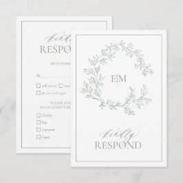 Sage Green Leafy Crest Monogram Weddenschap RSVP-k RSVP Kaartje