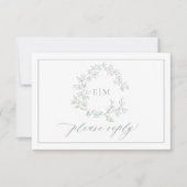 Sage Green Leafy Crest Monogram Weddenschap RSVP-k RSVP Kaartje (Voorkant)