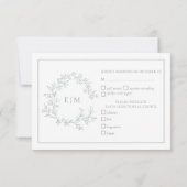 Sage Green Leafy Crest Monogram Weddenschap RSVP-k RSVP Kaartje (Achterkant)