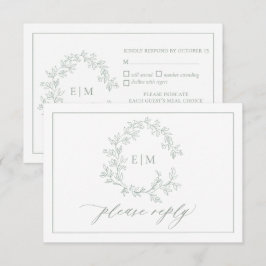 Sage Green Leafy Crest Monogram Weddenschap RSVP-k RSVP Kaartje