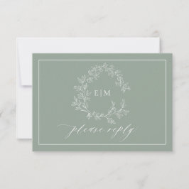 Sage Green Leafy Crest Monogram Weddenschap RSVP-k RSVP Kaartje