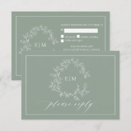 Sage Green Leafy Crest Monogram Weddenschap RSVP-k RSVP Kaartje