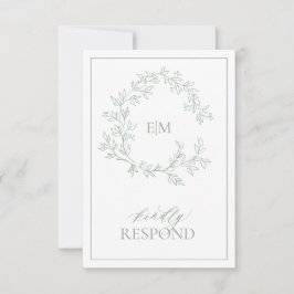 Sage Green Leafy Crest Monogram Weddenschap RSVP-k RSVP Kaartje