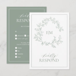 Sage Green Leafy Crest Monogram Weddenschap RSVP-k RSVP Kaartje