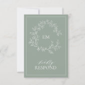 Sage Green Leafy Crest Monogram Weddenschap RSVP-k RSVP Kaartje (Voorkant)