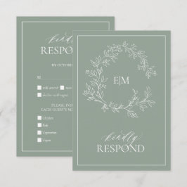 Sage Green Leafy Crest Monogram Weddenschap RSVP-k RSVP Kaartje
