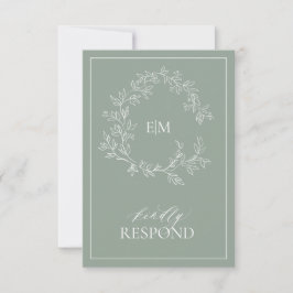 Sage Green Leafy Crest Monogram Weddenschap RSVP-k RSVP Kaartje
