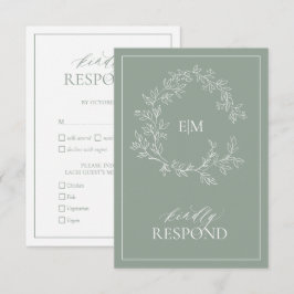 Sage Green Leafy Crest Monogram Weddenschap RSVP-k RSVP Kaartje