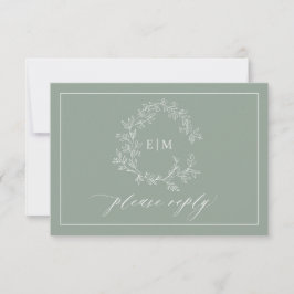 Sage Green Leafy Crest Monogram Weddenschap RSVP-k RSVP Kaartje
