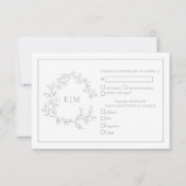Sage Green Leafy Crest Monogram Weddenschap RSVP-k RSVP Kaartje (Achterkant)