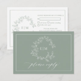 Sage Green Leafy Crest Monogram Weddenschap RSVP-k RSVP Kaartje