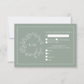 Sage Green Leafy Crest Monogram Weddenschap RSVP Kaartje (Achterkant)