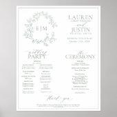 Sage Green Leafy Crest Monogram Wedding Program Po Poster (Voorkant)