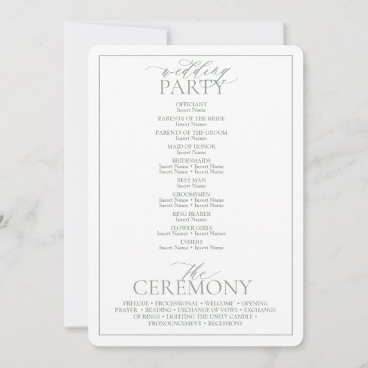 Sage Green Leafy Crest Monogram Wedding Programme Kaart (Achterkant)