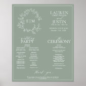 Sage Green Leafy Crest Monogram Wedding Programme Poster (Voorkant)