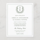 Sage Green Leafy Crest Monogram Wedding QR-code Flyer (Voorkant)