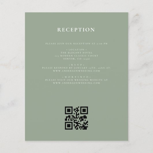 Sage Green Leafy Crest Monogram Wedding QR-code Flyer (Achterkant)
