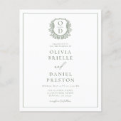 Sage Green Leafy Crest Monogram Wedding QR-code Flyer (Voorkant)