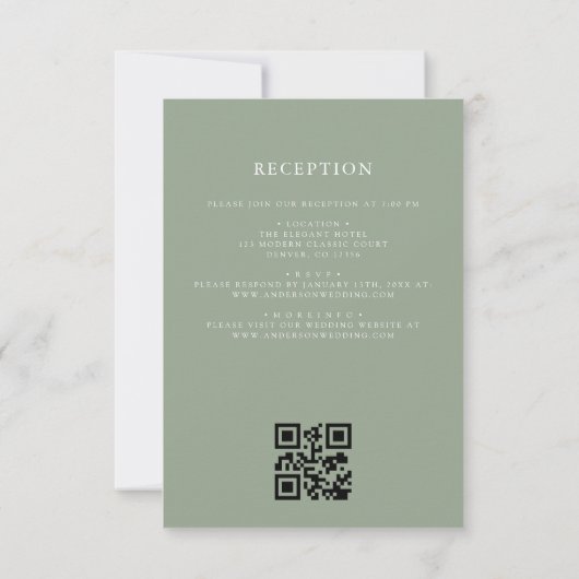 Sage Green Leafy Crest Monogram Wedding QR-code Kaart (Achterkant)